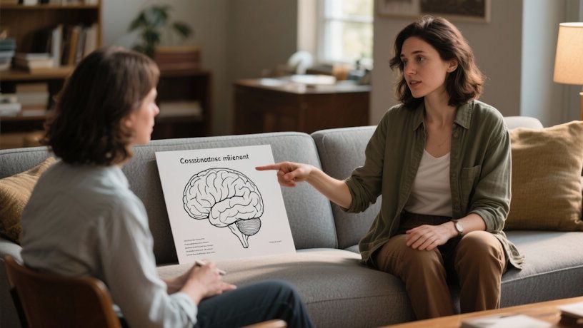 clinical hypnotherapist teaching her client how self-hypnosis works