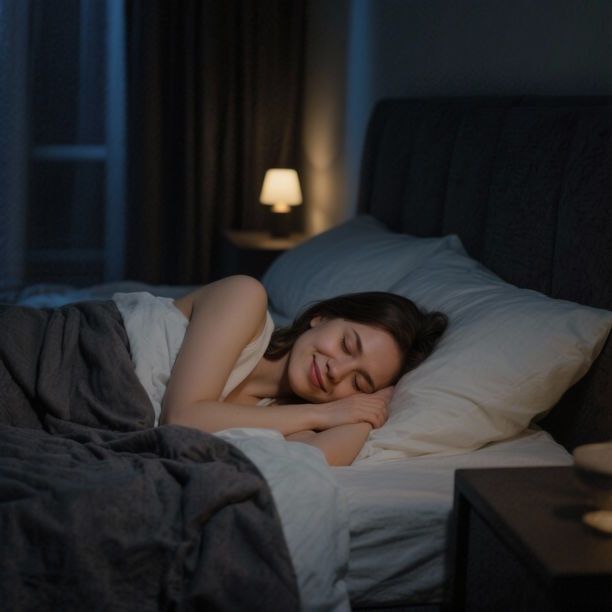 Woman sleeping soundly with a happy and peaceful look on her face