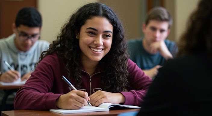 Wright State University student smiling confidently during her exam