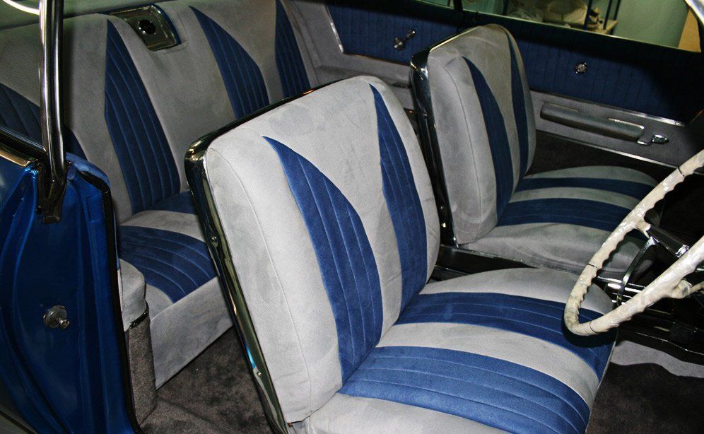 blue and white seats
