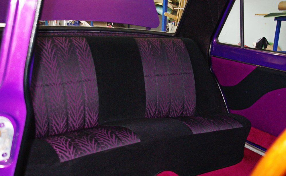 black and purple seats