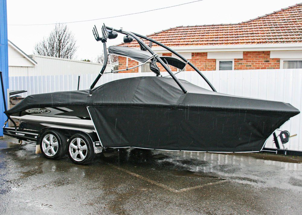 boat with  black cover