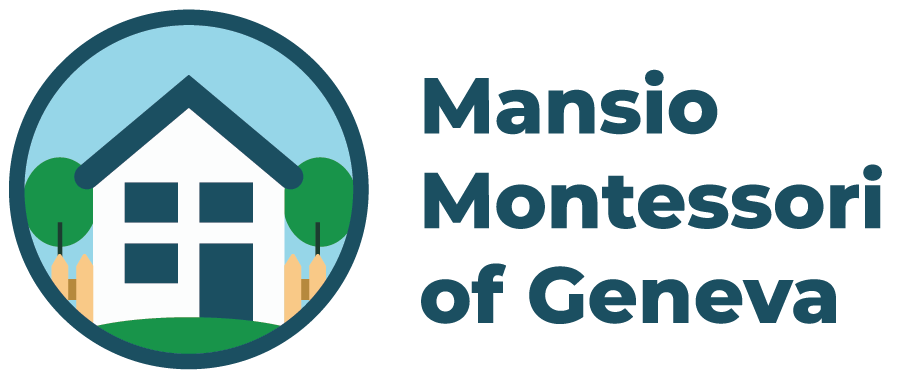 A logo for mansio montessori of geneva with a house and trees in a circle.