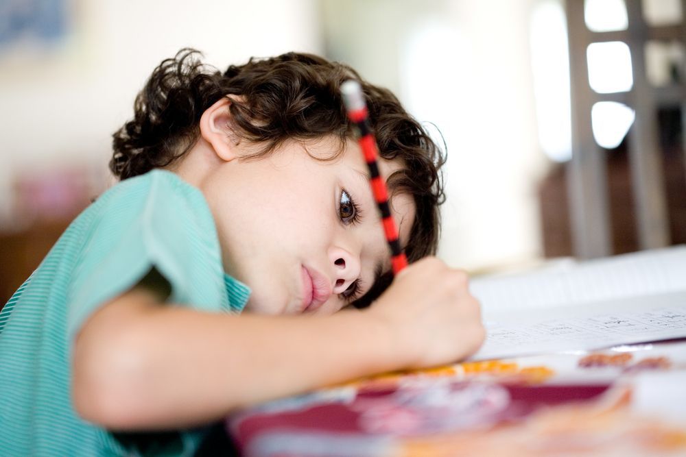 Young boy working on preschool work.