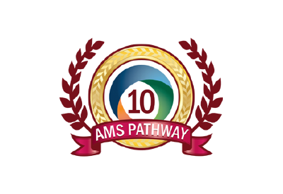 A logo for ams pathway with a laurel wreath around it