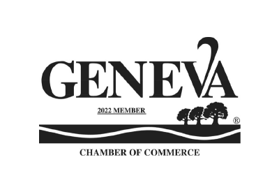 The geneva chamber of commerce logo is black and white.
