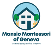 The logo for mansio montessori of geneva shows a house with trees in the background.