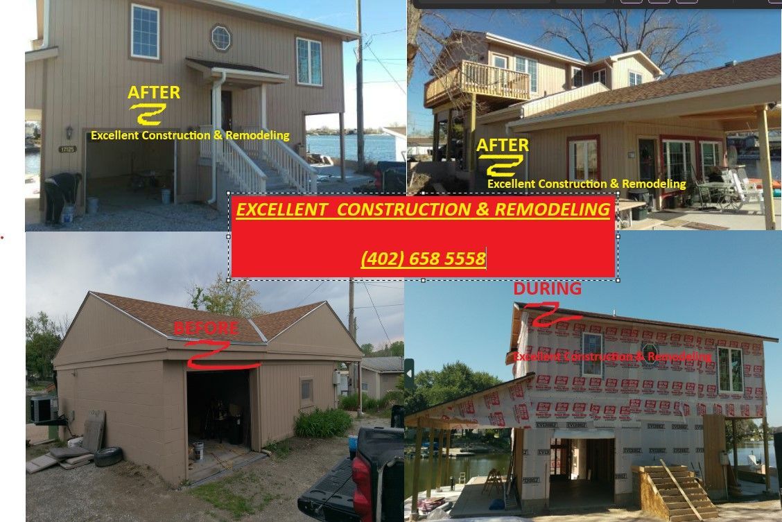 A collage of pictures of a house being remodeled by excellent construction & remodeling