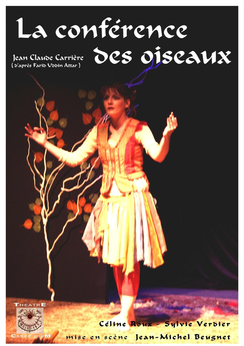 un poster di una conferenza sugli uccelli mostra una donna con una gonna gialla