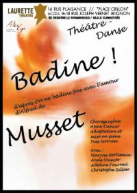 un poster per un&#39;opera teatrale intitolata Badine Musset