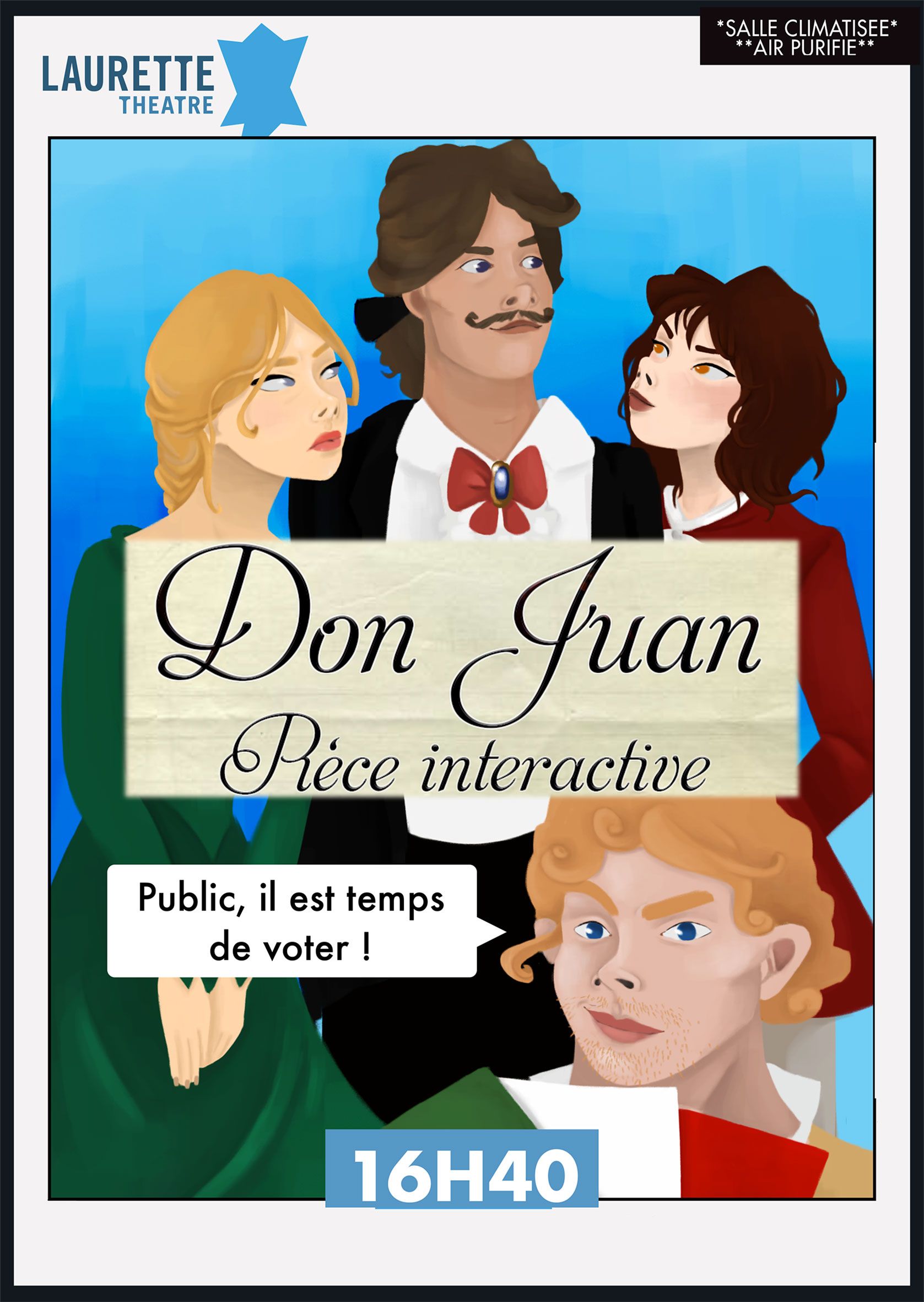 une affiche pour don juan interactive montre un groupe de personnes