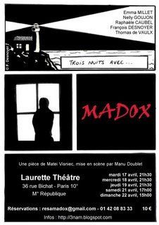 un poster in bianco e nero per un pezzo intitolato madox