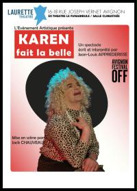 Un poster di Karen Makes Beauty mostra una donna che indossa una camicia e un cappello con stampa leopardata.