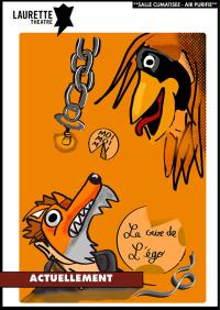 una caricatura di un lupo e un uccello su sfondo arancione.