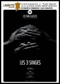 un poster in bianco e nero per uno spettacolo intitolato 3 Monkeys.