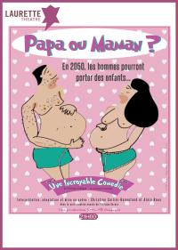 una caricatura di un uomo e una donna incinta su uno sfondo rosa.