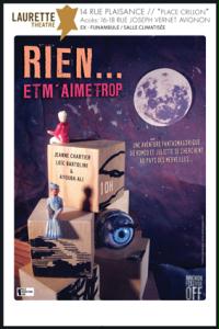 un poster per un&#39;opera teatrale intitolata rien et m&#39;aime trop