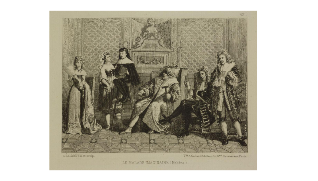 Pintura Cadart representando uma representação do paciente imaginário de Moliere