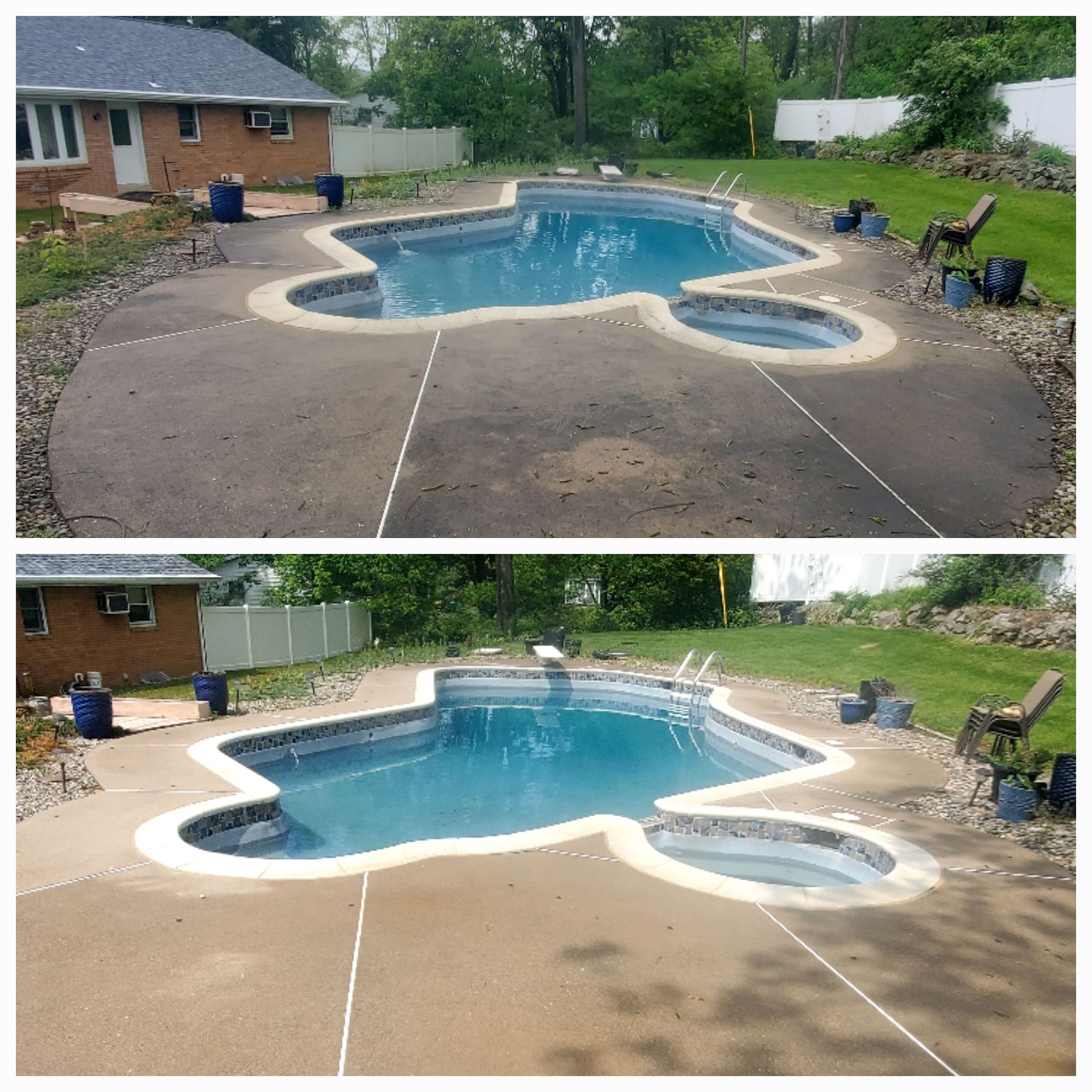 a before and after picture of a swimming pool