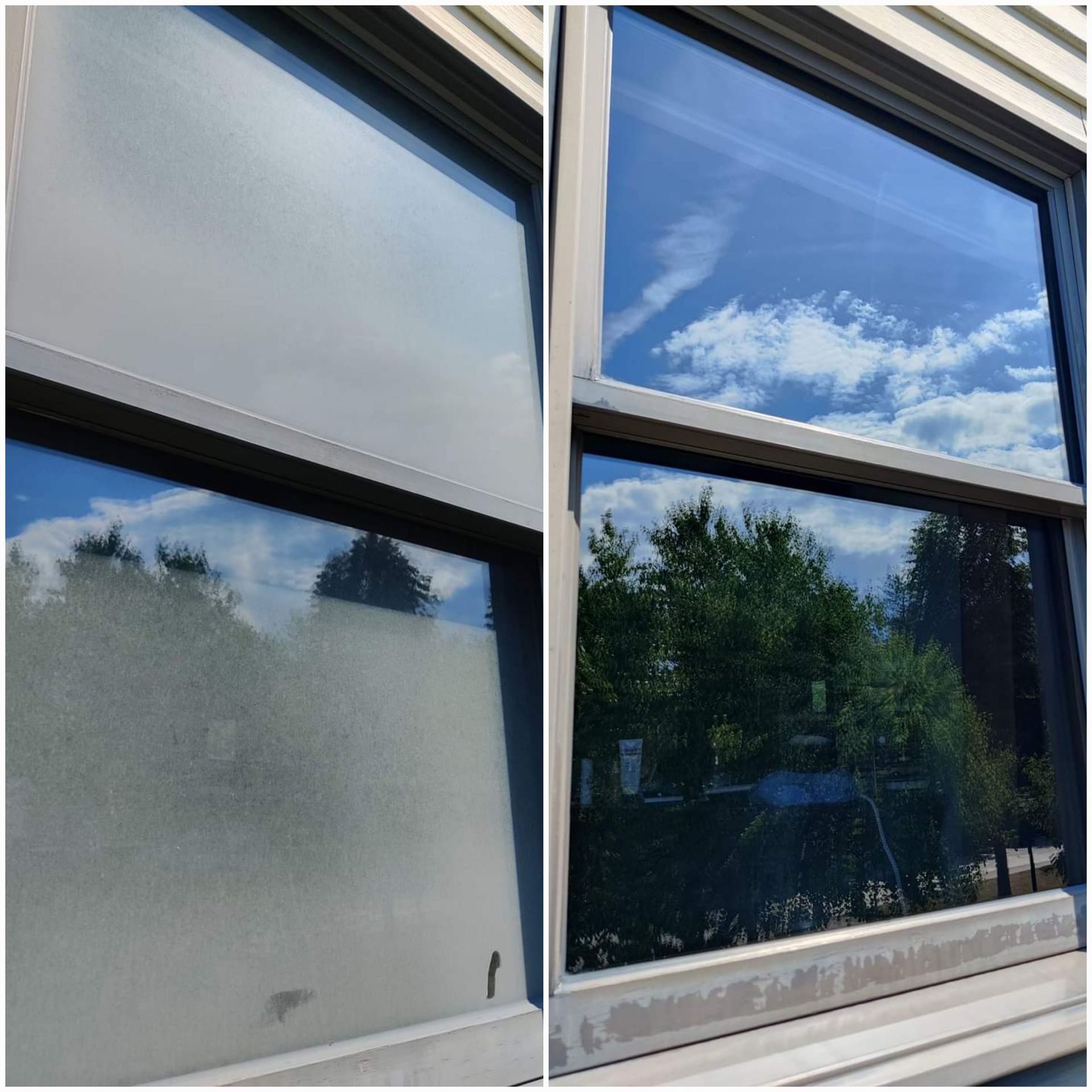 a picture of a window before and after being cleaned