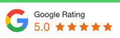 a google rating of 5.0 stars is shown on a white background .