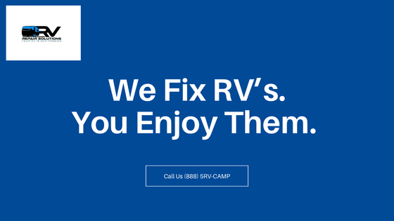 A blue background with the words `` we fix rv 's . you enjoy them . ''