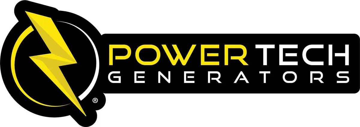 A logo for power tech generators with a lightning bolt in a circle.
