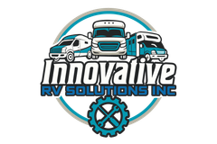 The logo for rv repair solutions shows a rv with a trailer attached to it.