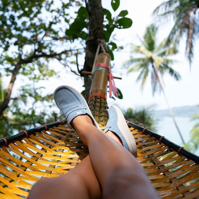 kickback shoes chilling out in hammock