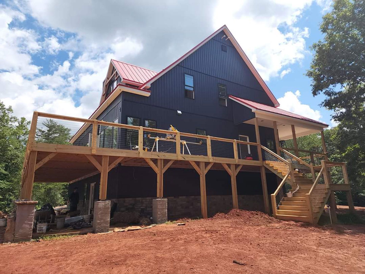 New house with large stairs and deck