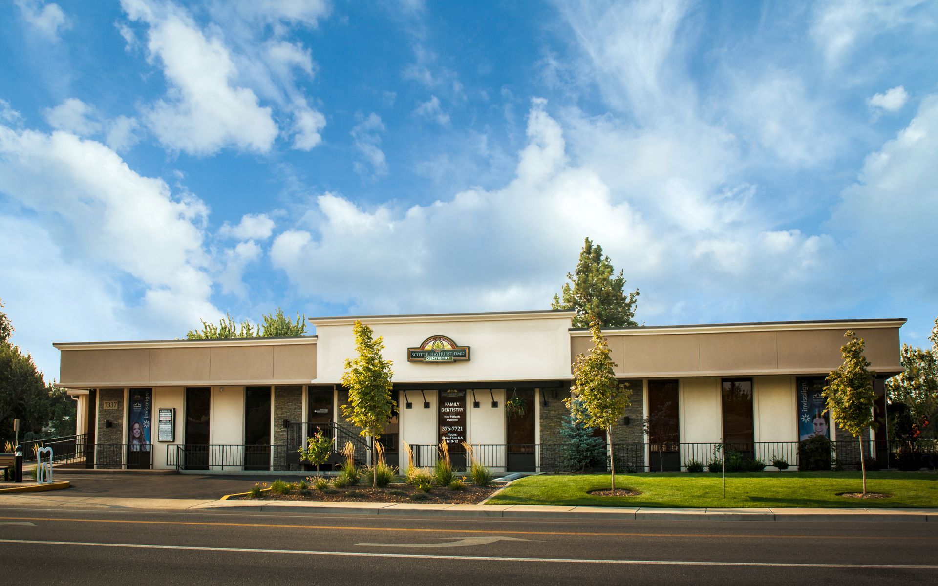 A large building with a sign that says ' a ' on it