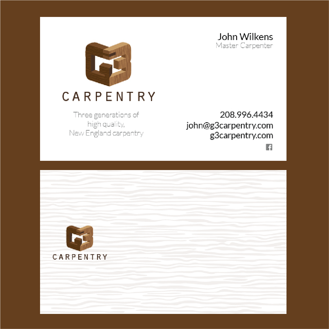 A business card for a carpenter with a logo on it.