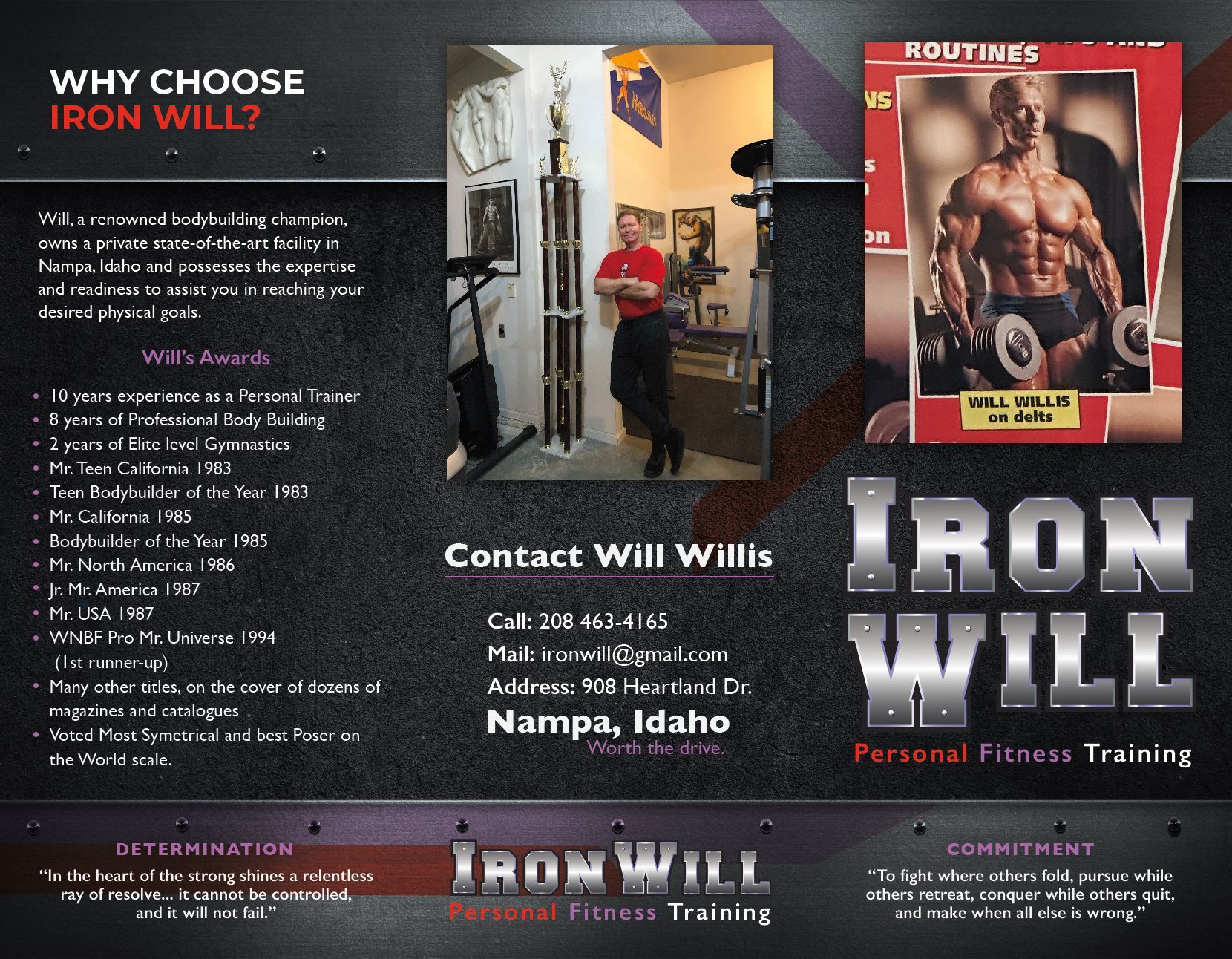 A brochure for iron will personal fitness training