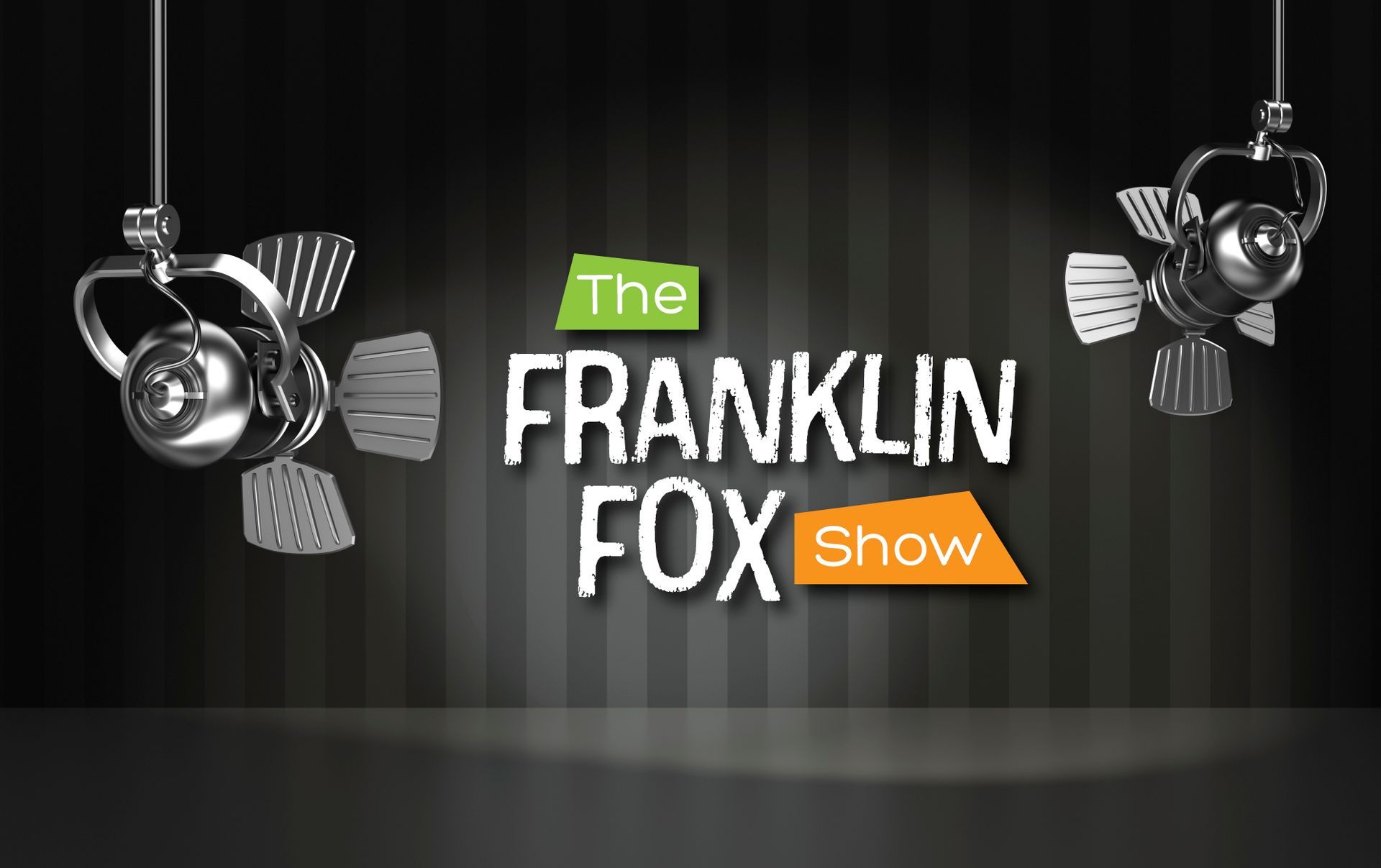 A poster for the franklin fox show with spotlights hanging from the ceiling