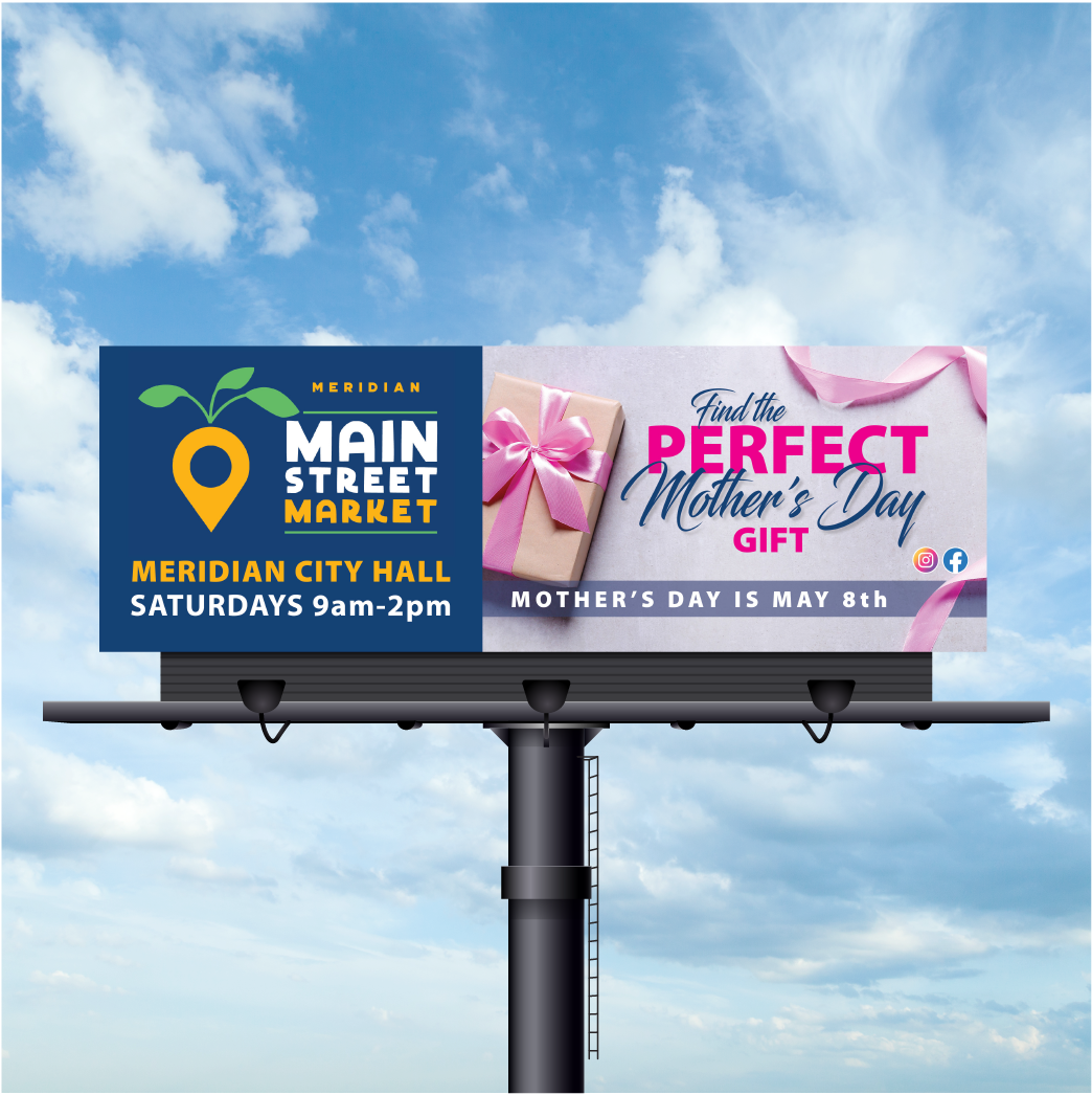 A billboard for the main market in meridian city hall