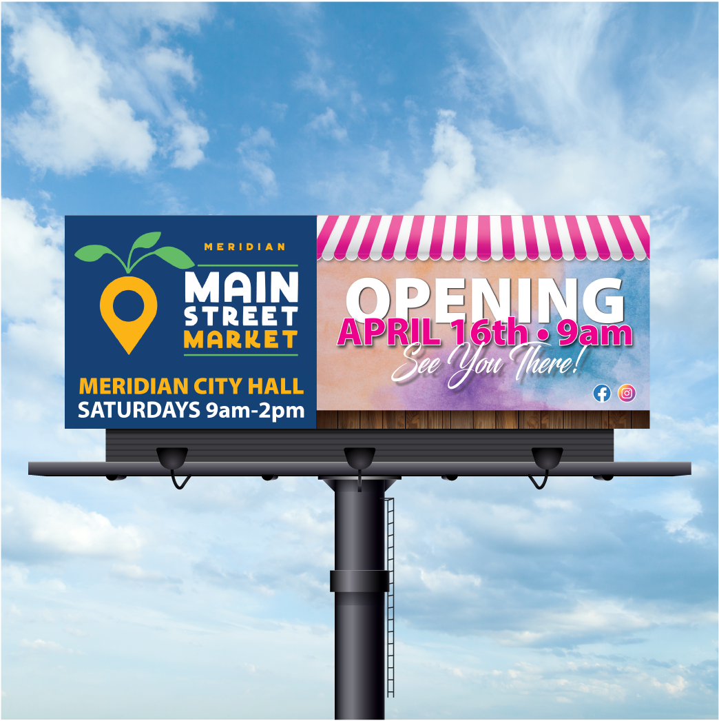 A billboard advertising the opening of the main street market