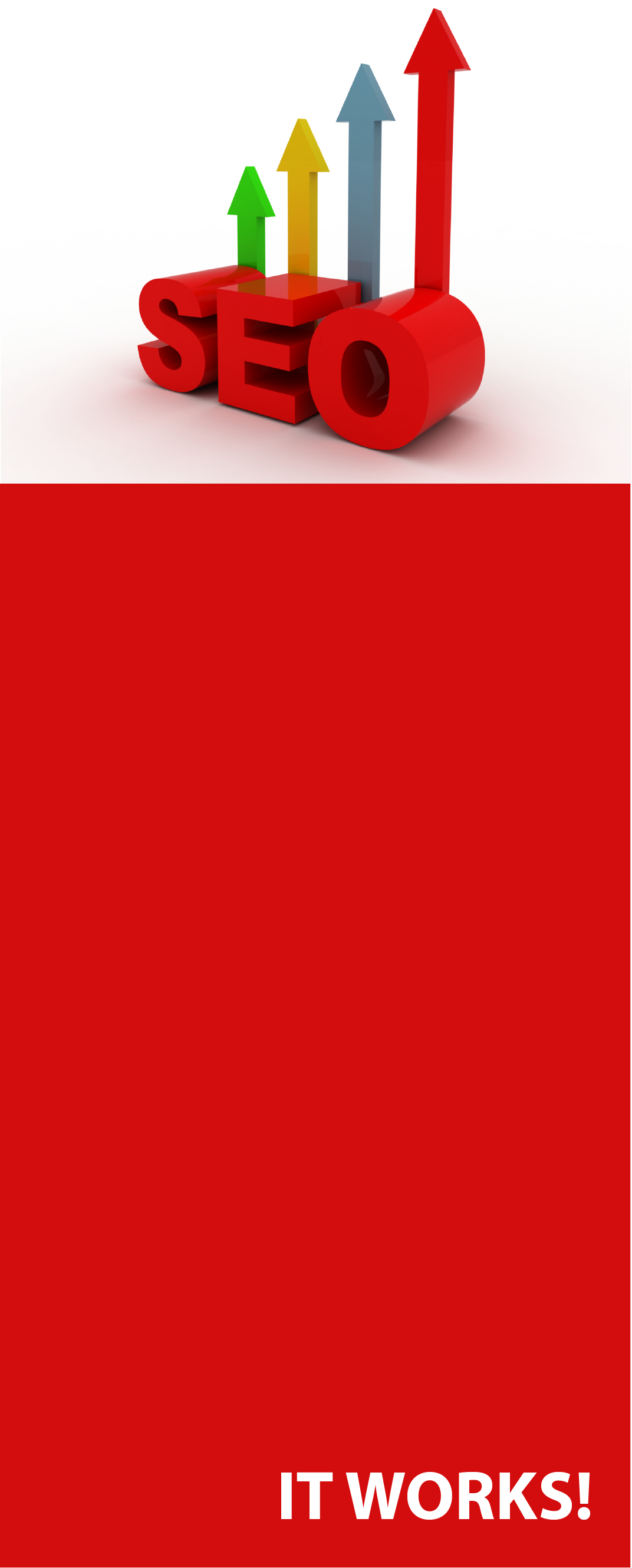 The word seo is on a red background with arrows pointing up