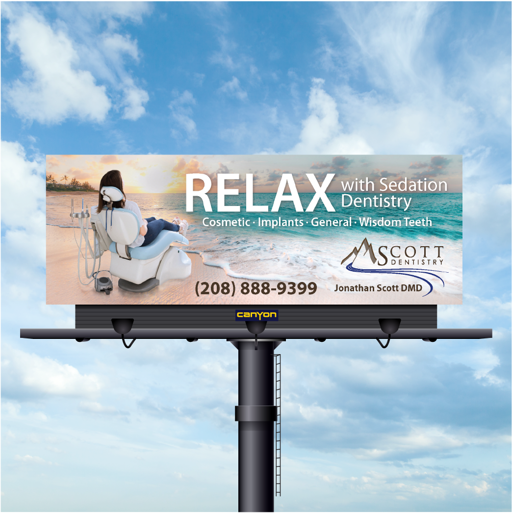 A billboard for a dentist says relax with solution dentistry
