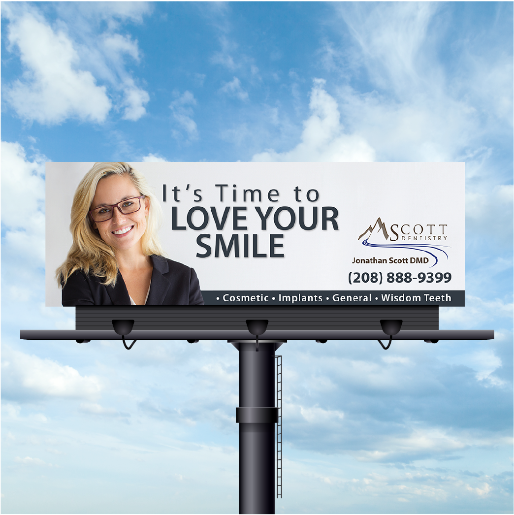 A billboard that says it 's time to love your smile