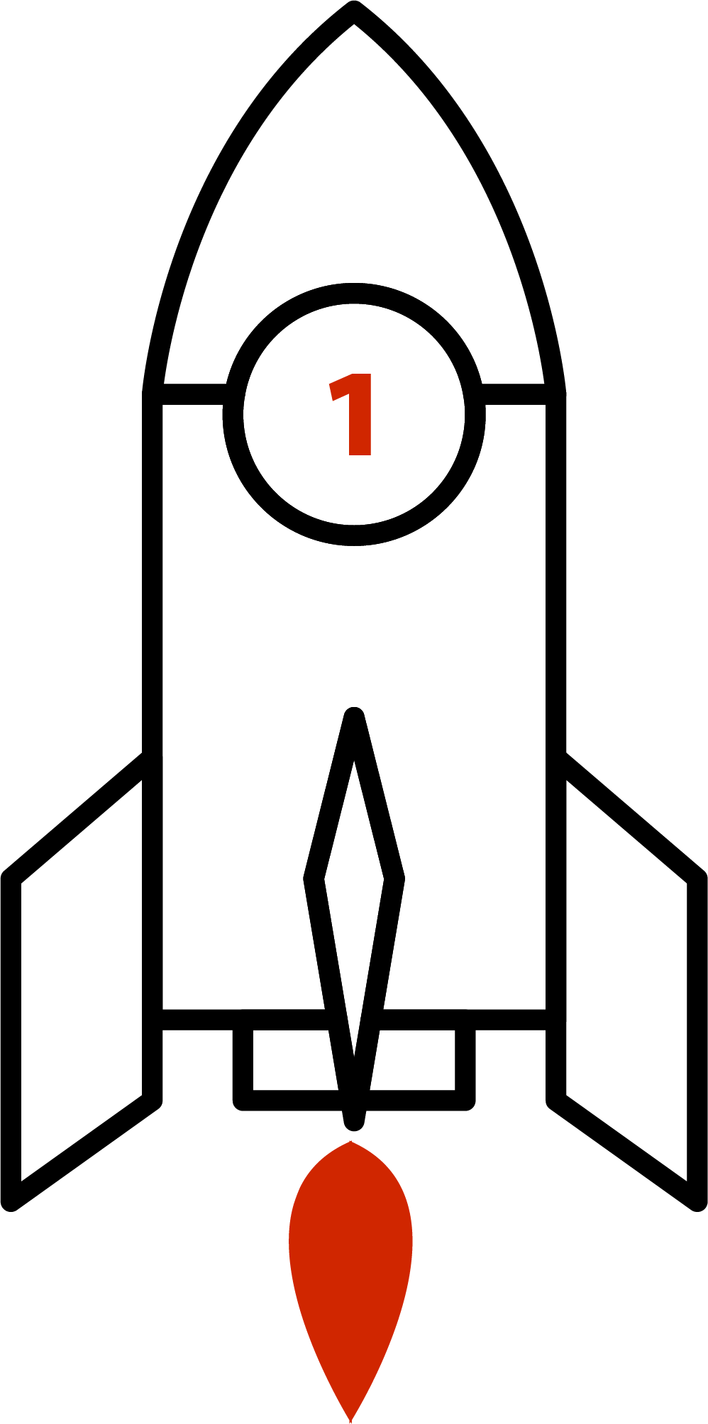 A drawing of a rocket with the number 1 on it.
