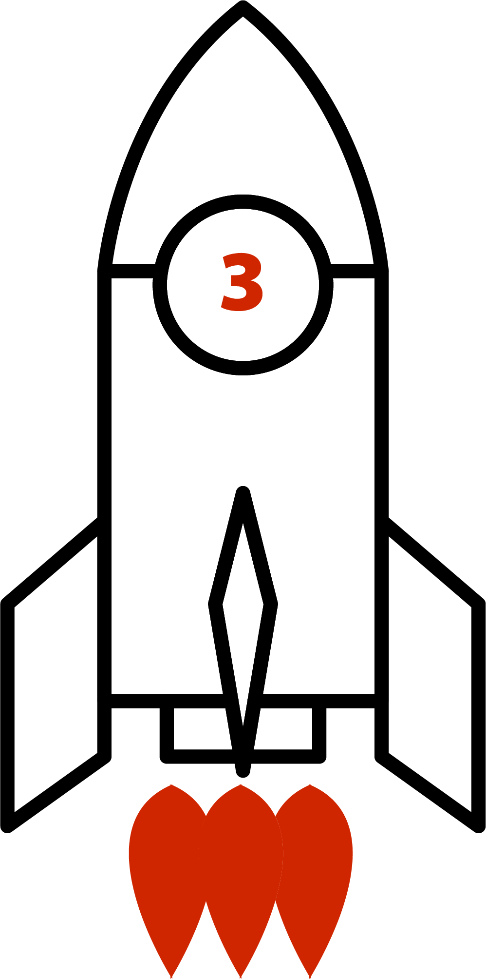 A rocket with the number three on it is flying through the air.