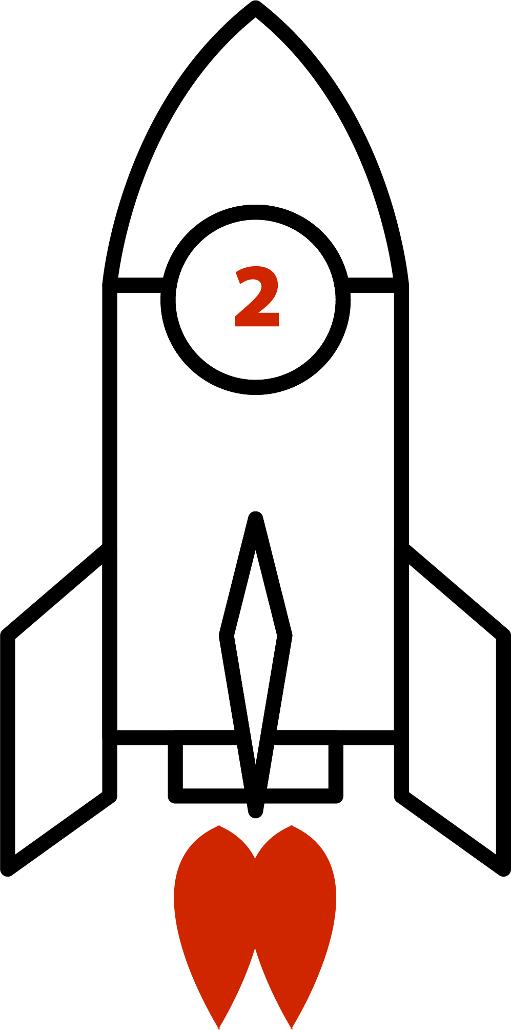A rocket with the number 2 on it is flying through the air.