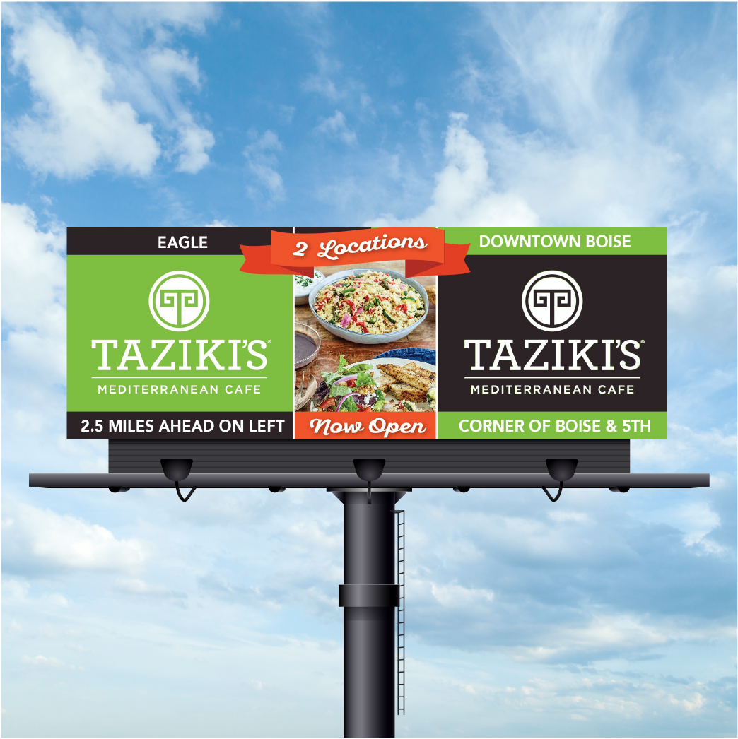 A billboard for taziki 's mediterranean cafe