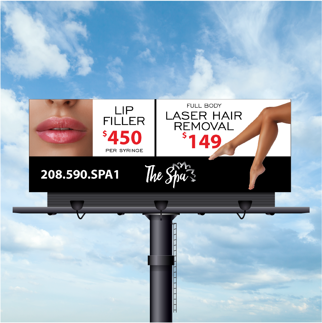A billboard advertising lip filler and laser hair removal
