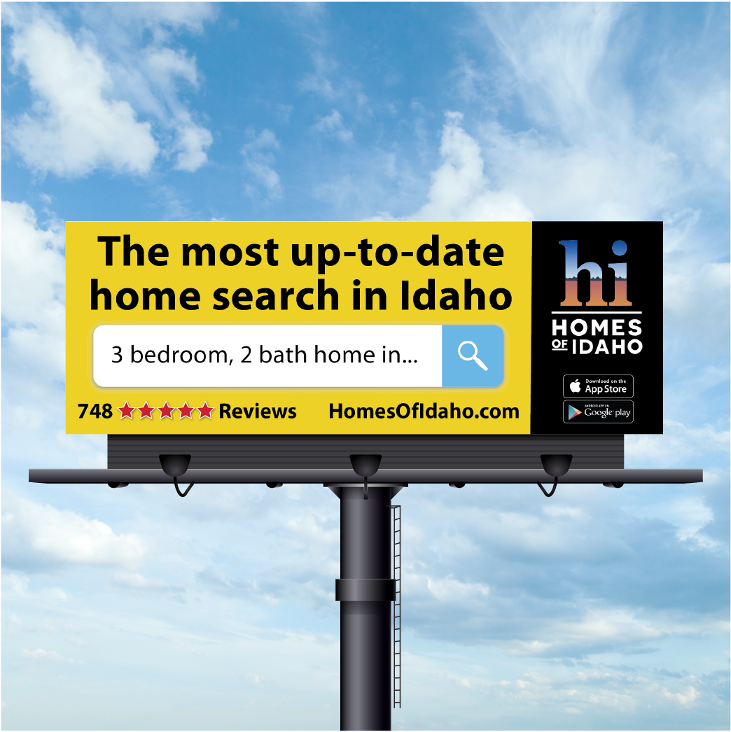 A billboard that says the most up-to-date home search in idaho