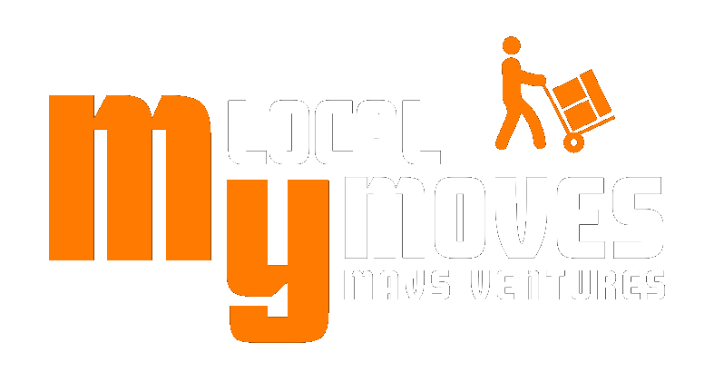 A logo for a company called my moves with a man pushing a cart.