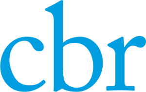 Een blauw cbr-logo op een witte achtergrond