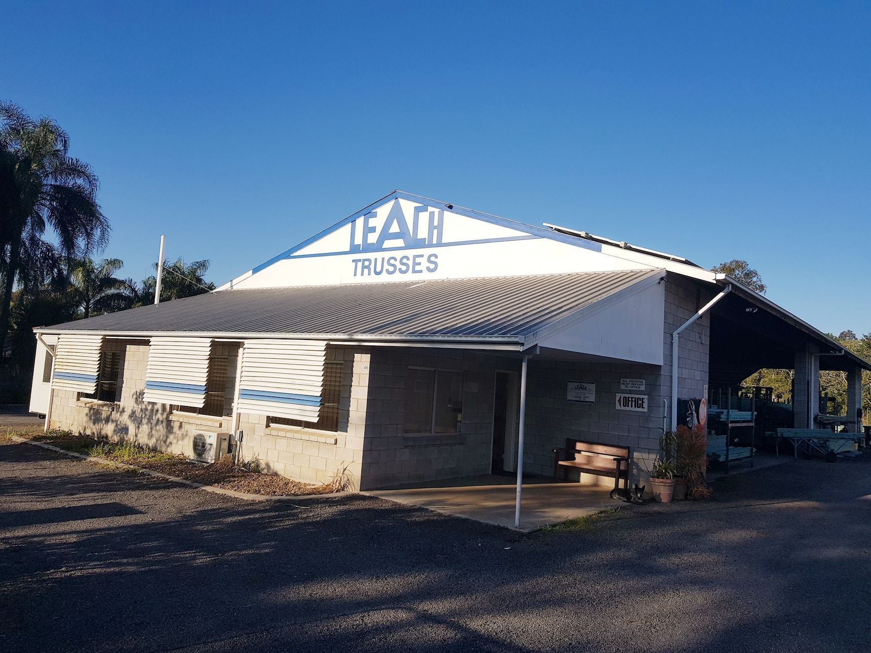 Gray building with blue 