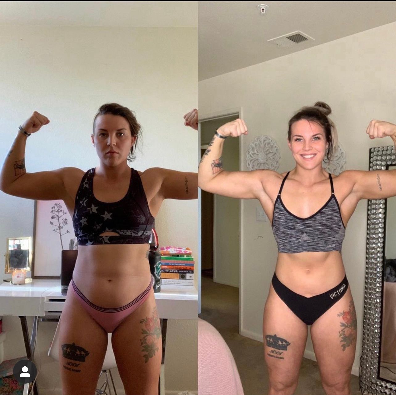 Three pictures of a woman before and after losing weight