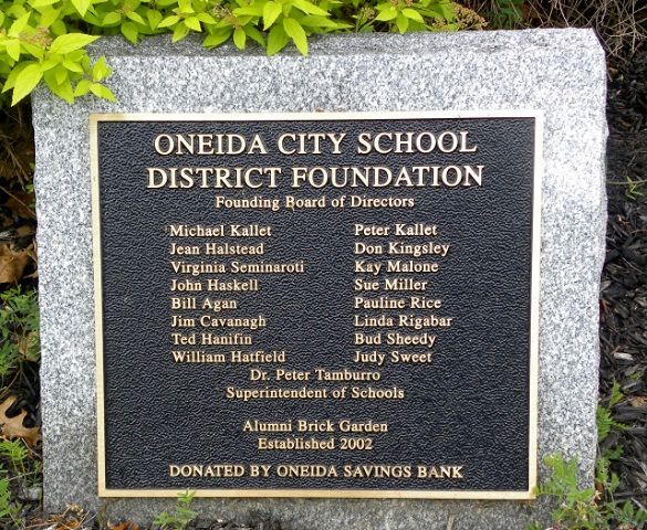 a plaque for the oneida city school district foundation